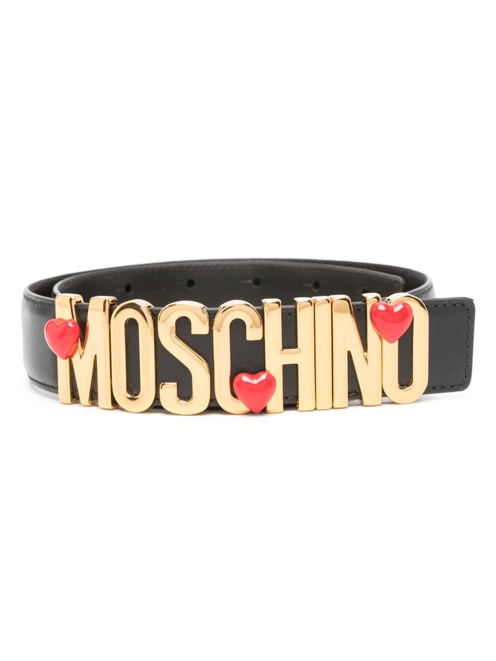 Moschino logo字母皮质腰带 - 黑色