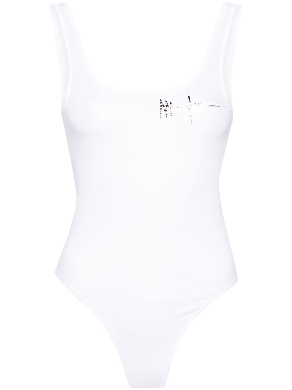 Mugler Signature logo印花连体紧身衣 - 白色