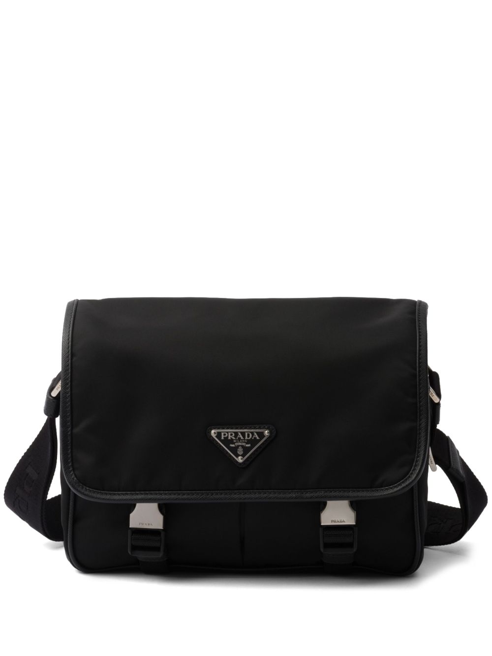 Prada Re-Nylon logo贴花单肩包 - 黑色