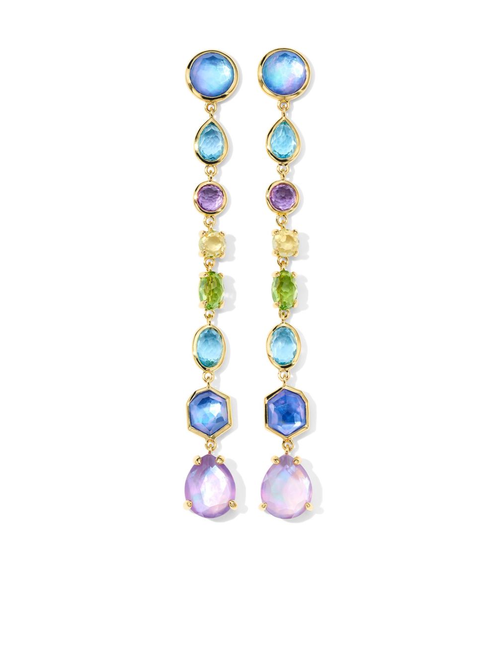 IPPOLITA Rock Candy Small Linear 18K黄金多矿石吊饰耳环 - 金色