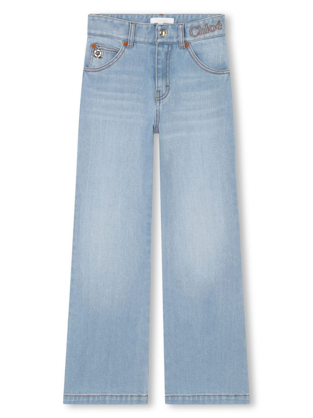 Chloé Kids 中腰阔腿牛仔裤 - 蓝色