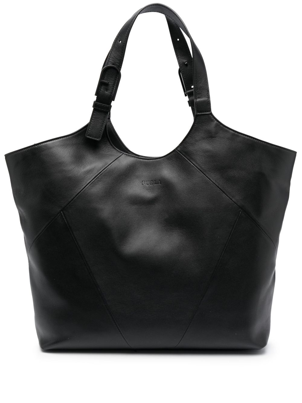 Furla logo扣环皮质手提包 - 黑色