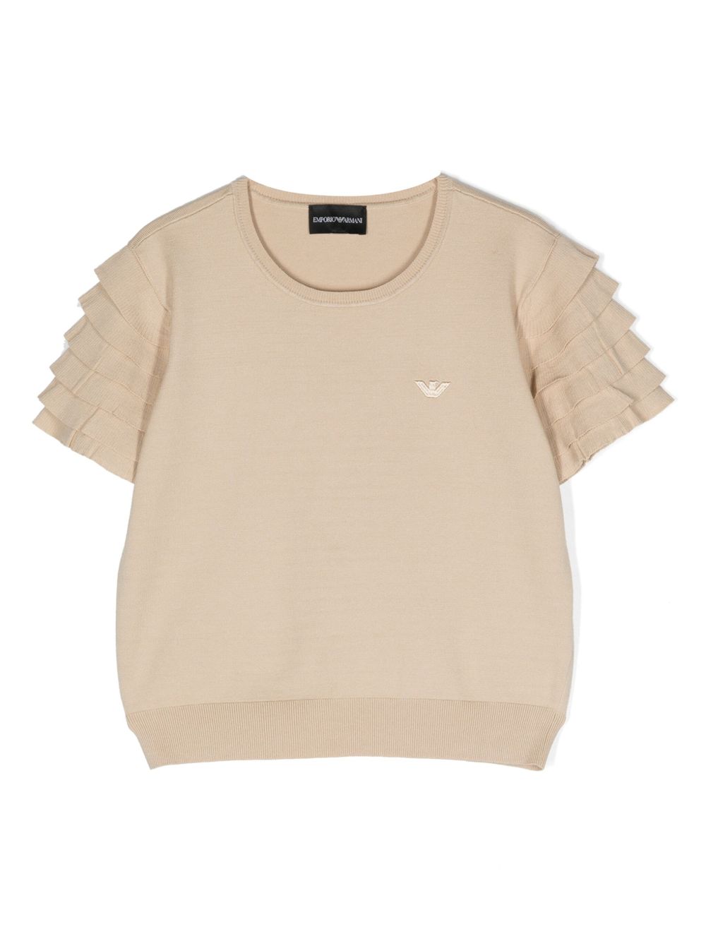 Emporio Armani Kids 荷叶袖针织T恤 - 中性色
