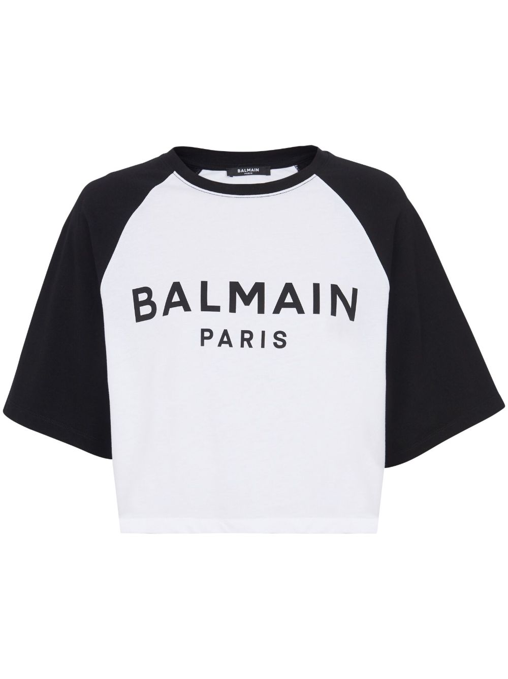 Balmain logo印花短款棉T恤 - 白色