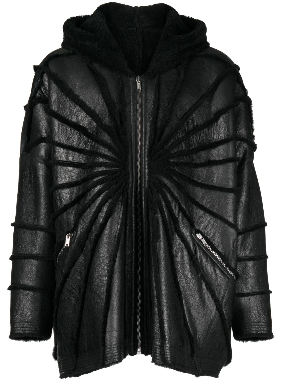 Rick Owens Jumbo 皮毛一体边饰连帽夹克 - 黑色