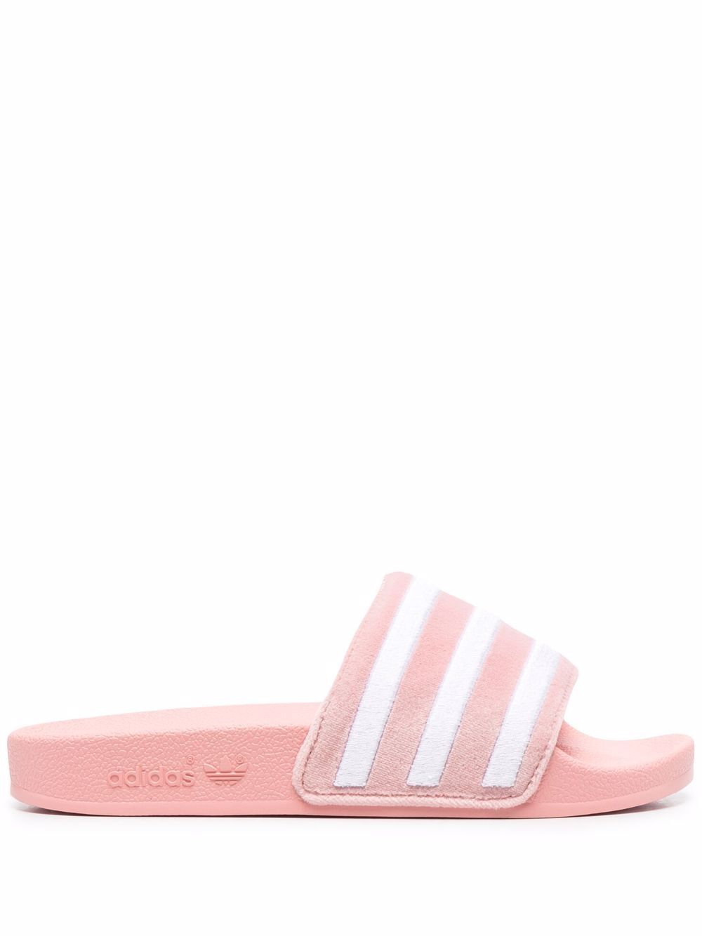 adidas 条纹印花平底拖鞋 - 粉色