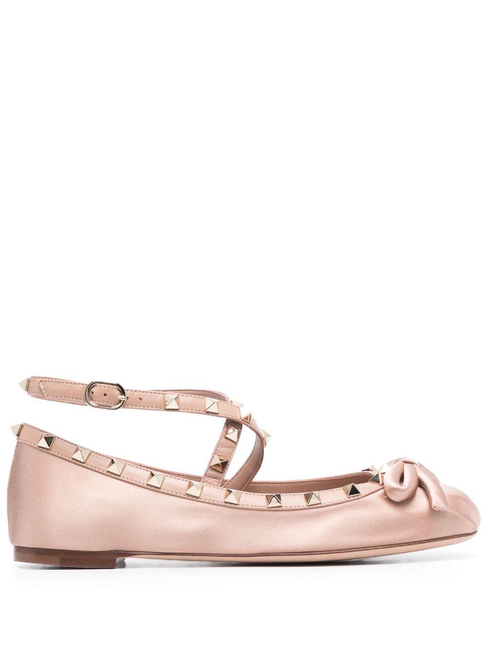 Valentino Garavani Rockstud 缎面芭蕾平底鞋 - 粉色