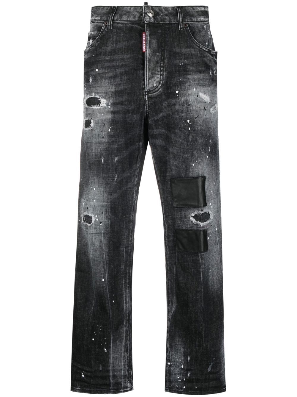 DSQUARED2 高腰仿旧阔腿牛仔裤 - 灰色