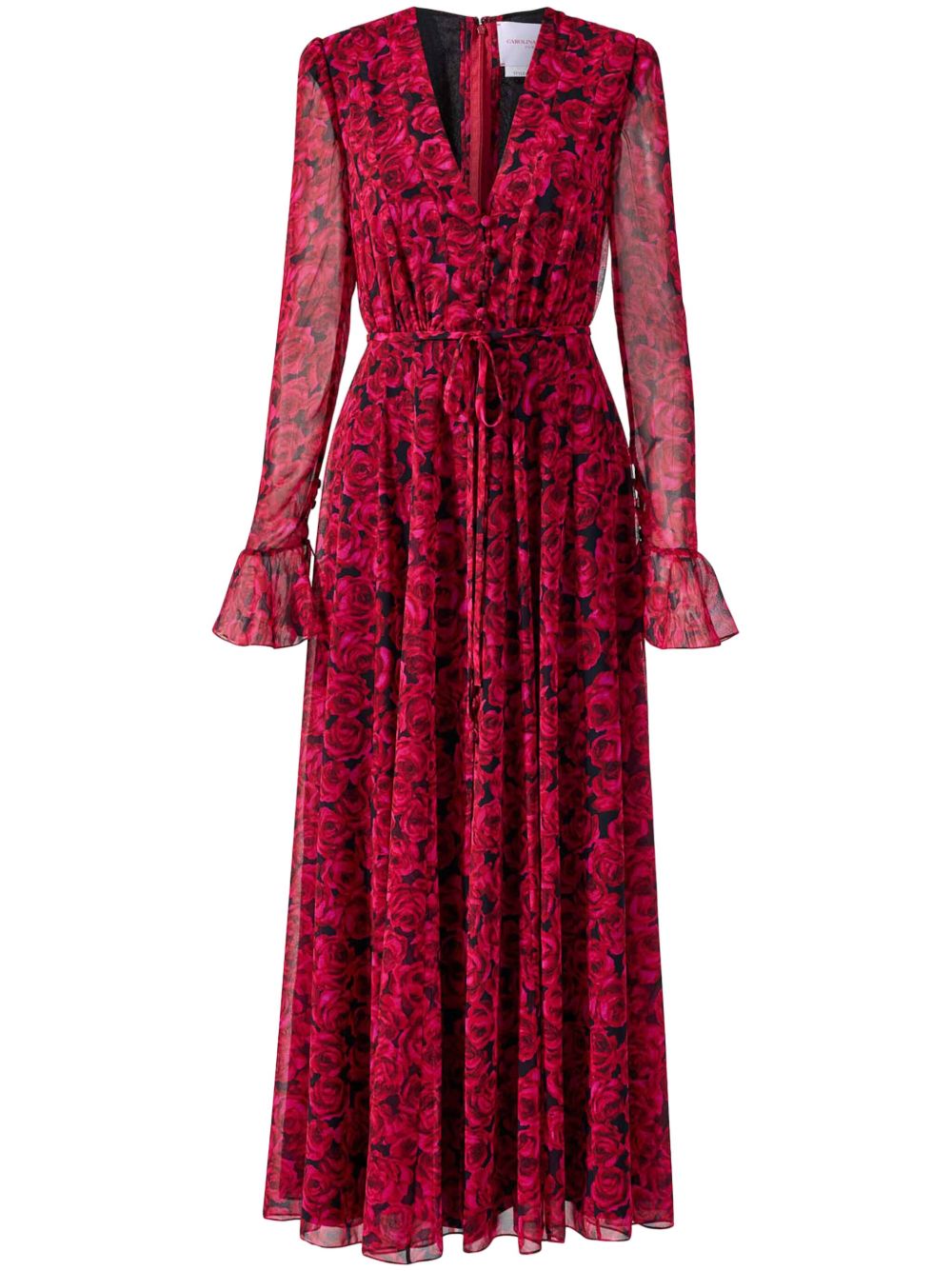 Carolina Herrera 乔其纱中长连衣裙 - 红色