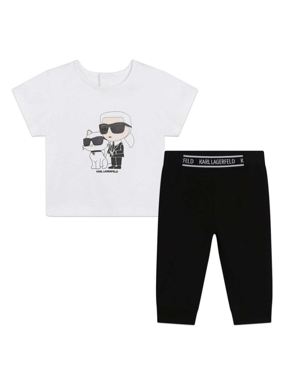 Karl Lagerfeld Kids Ikonik Karl And Choupette 印花棉打底裤套装 - 白色