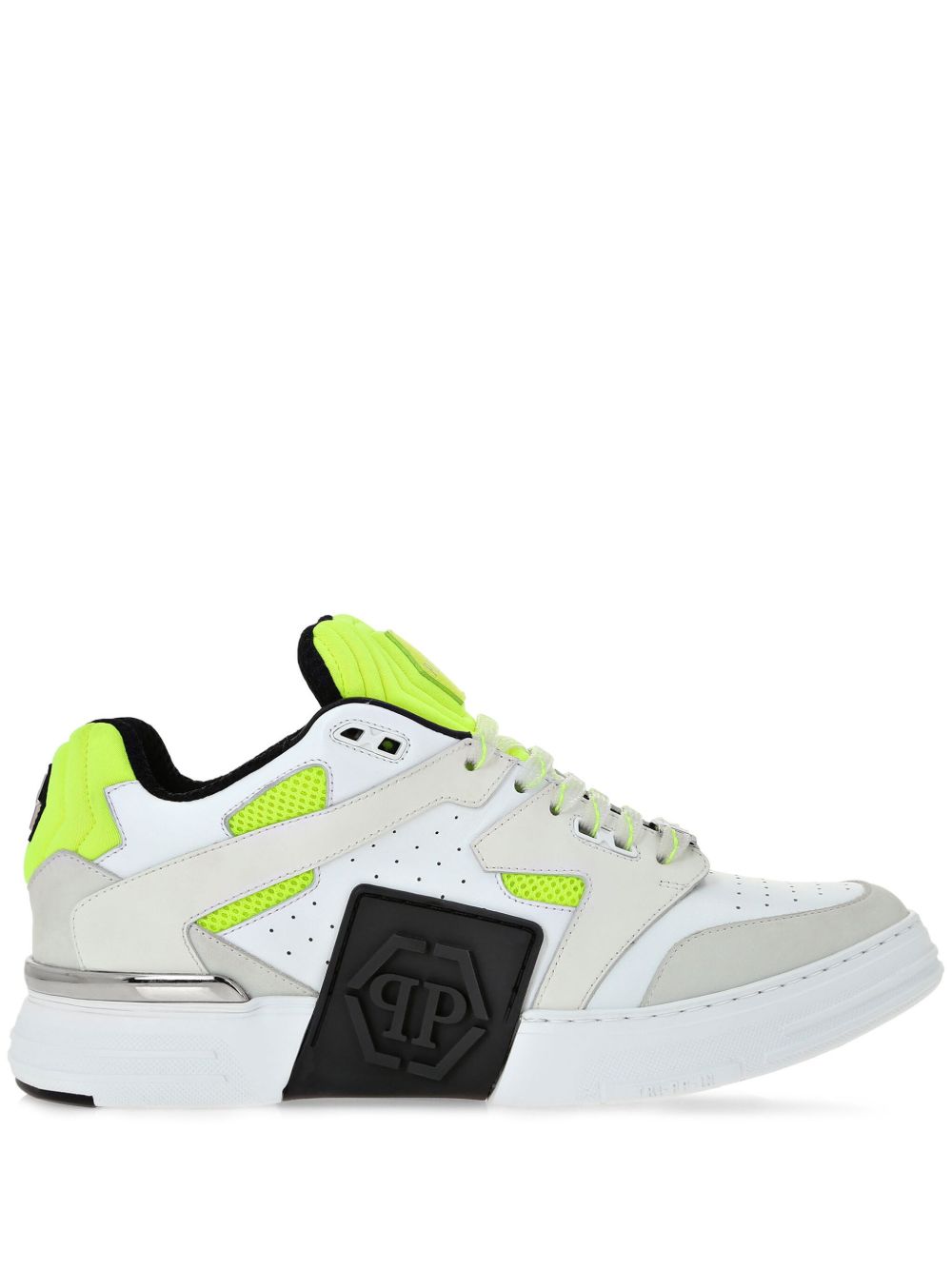 Philipp Plein 拼接皮质运动鞋 - 白色