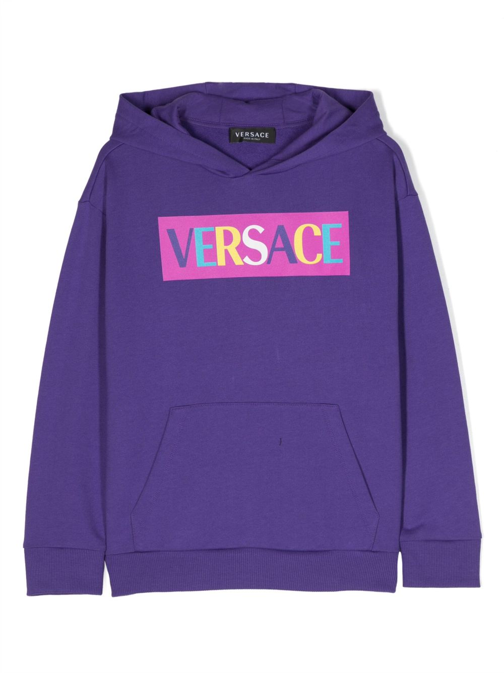 Versace Kids logo印花棉连帽衫 - 紫色