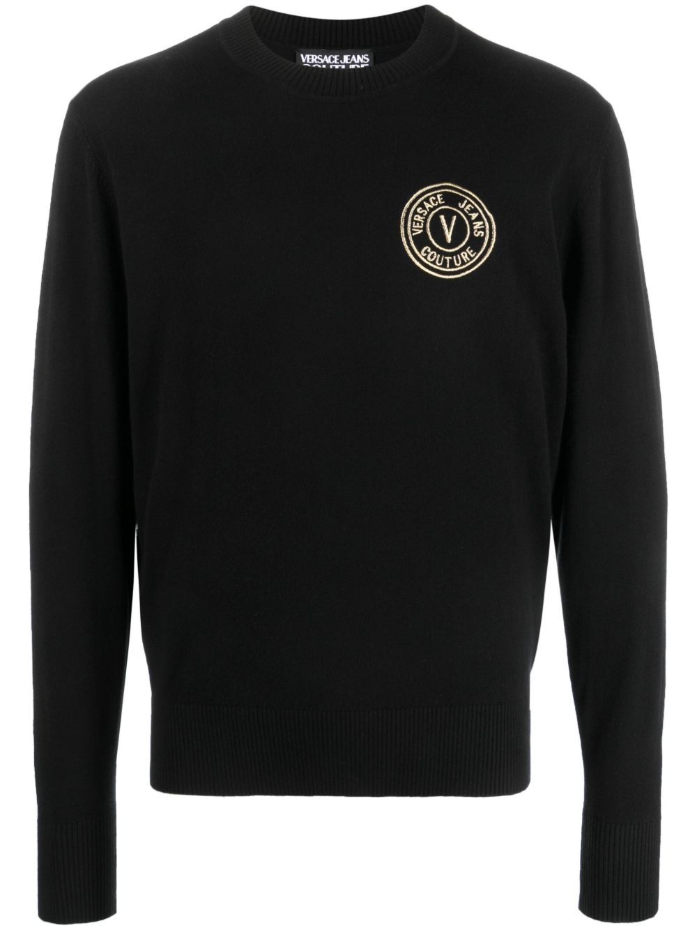 Versace Jeans Couture logo刺绣针织毛衣 - 黑色