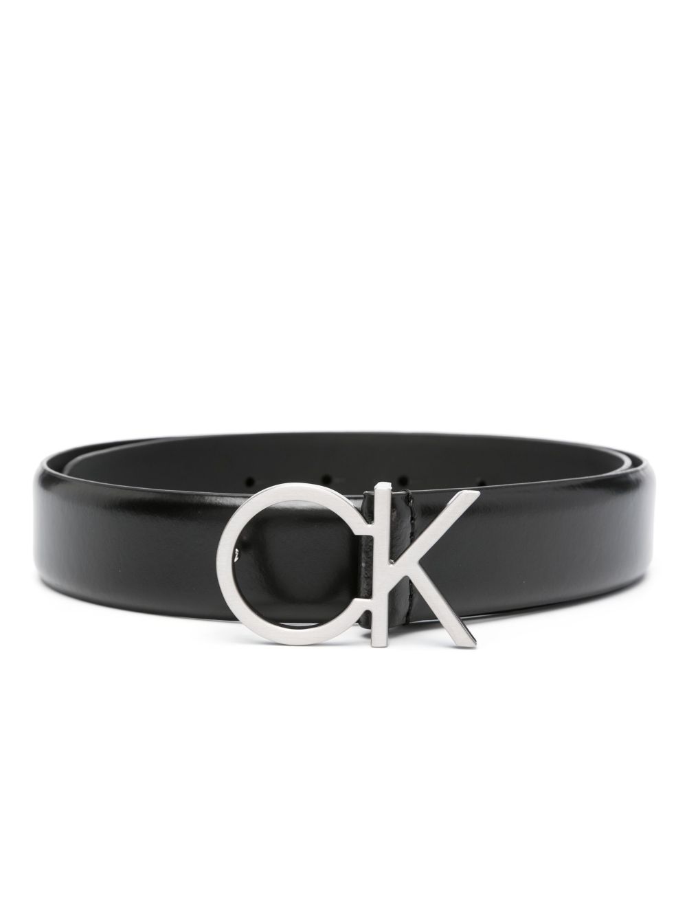 Calvin Klein logo扣环皮质腰带 - 黑色