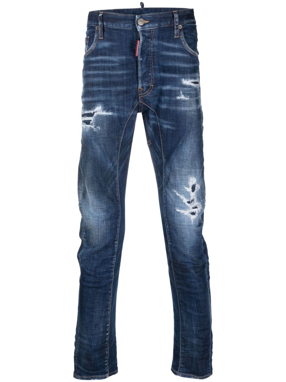 DSQUARED2 撕裂效果修身牛仔裤 - 蓝色