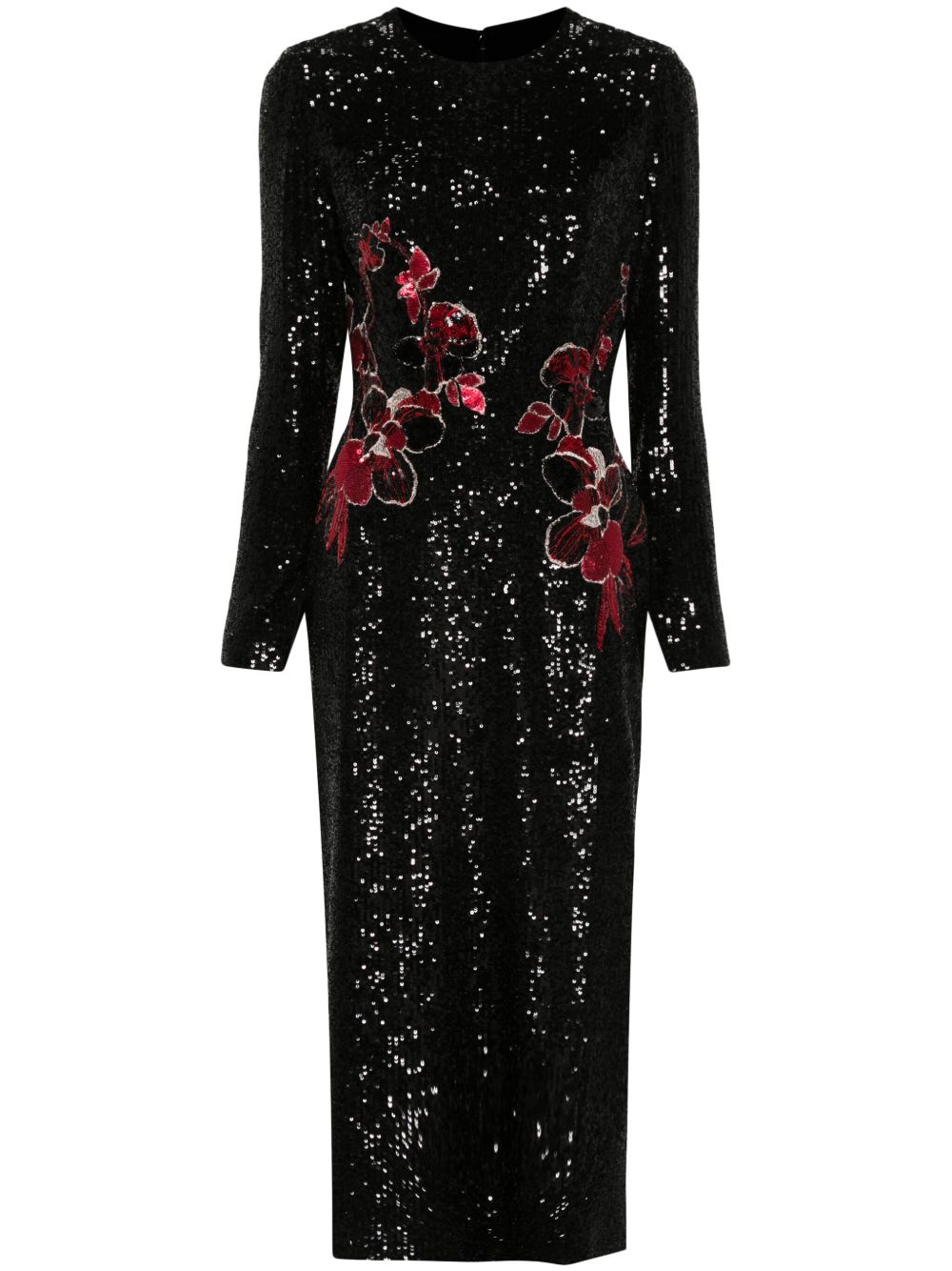 Elie Saab 花卉刺绣超长连衣裙 - 黑色