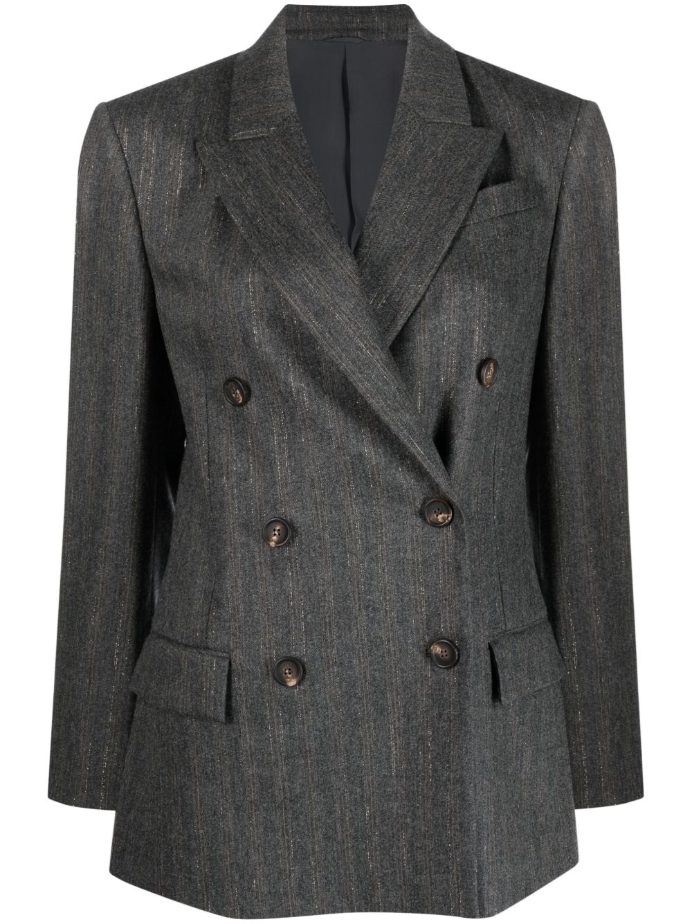 Brunello Cucinelli 条纹双排扣西装夹克 - 灰色