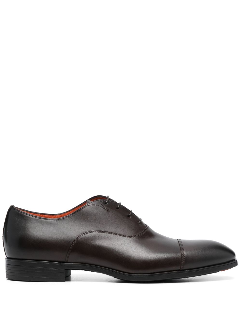 Santoni 杏仁形鞋头皮质系带鞋 - 褐色