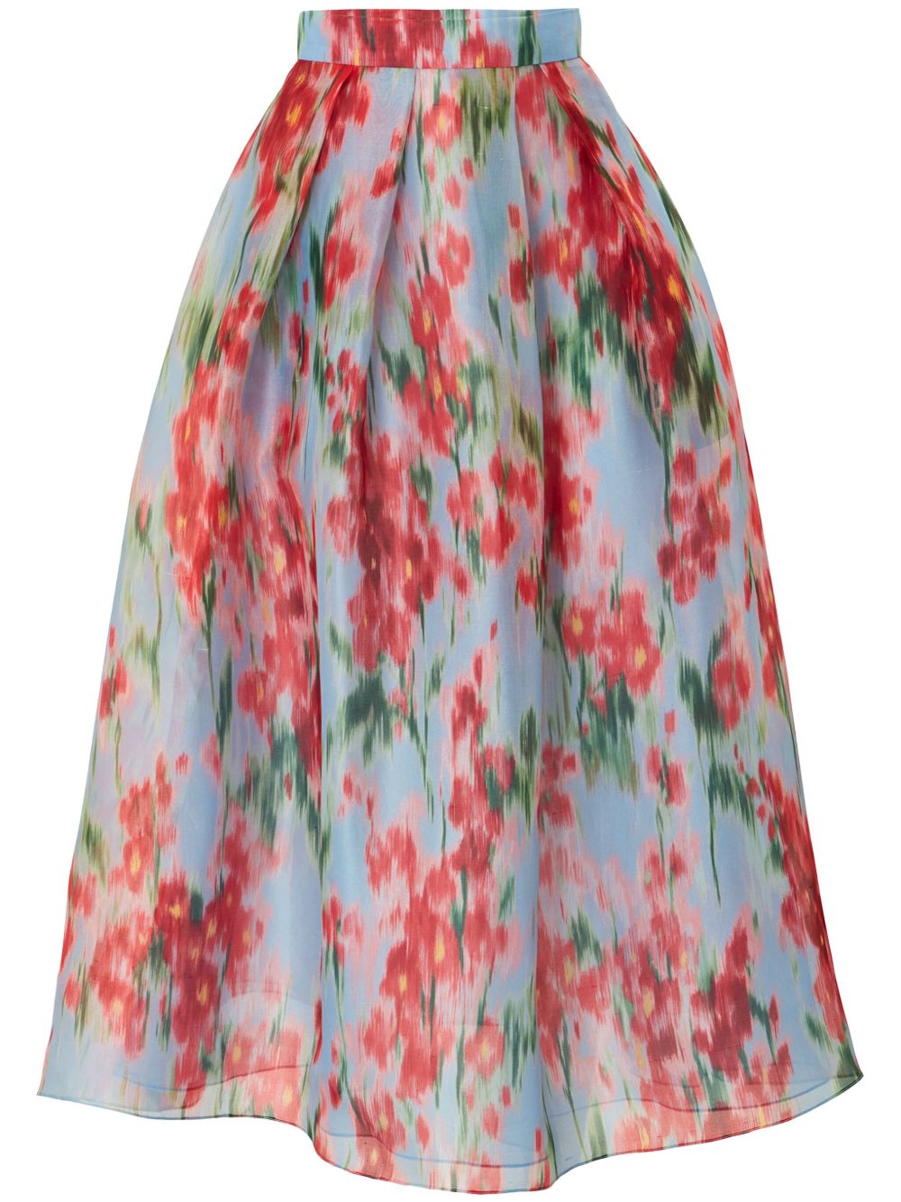 Carolina Herrera 花卉印花中长半身裙 - 蓝色