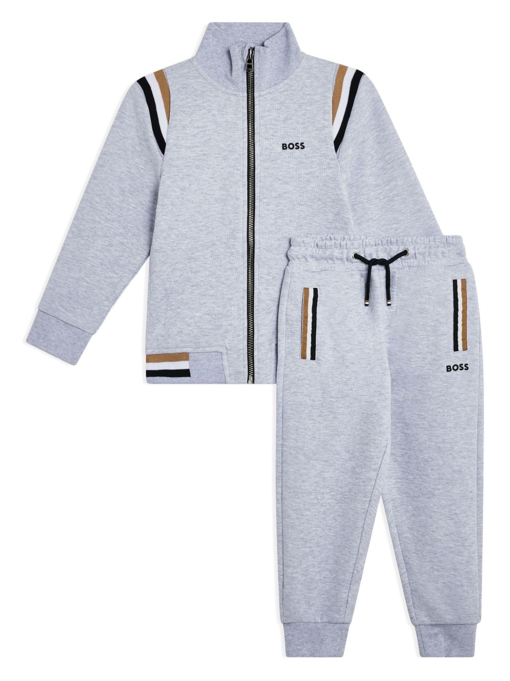 BOSS Kidswear 条纹边饰运动套装 - 灰色