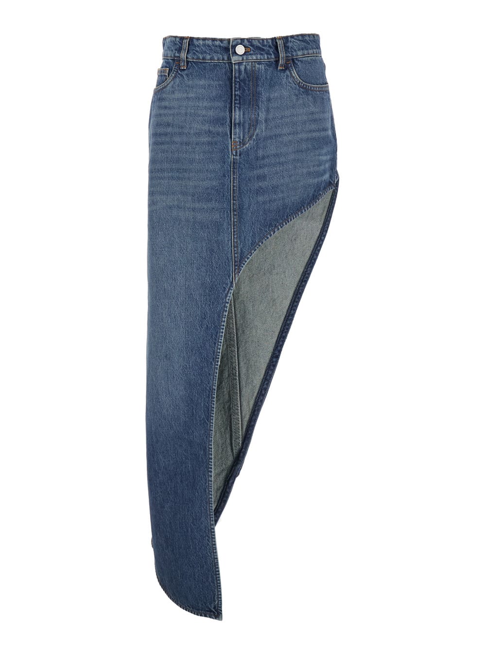 Coperni Blue Skirt With Logo Patch On The Rear And Diagonal One-leg Cut In Denim Woman