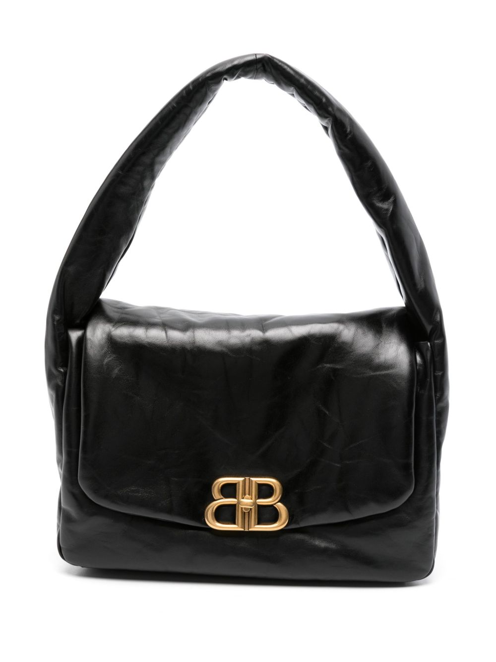Balenciaga Monaco 中号皮质单肩包 - 黑色