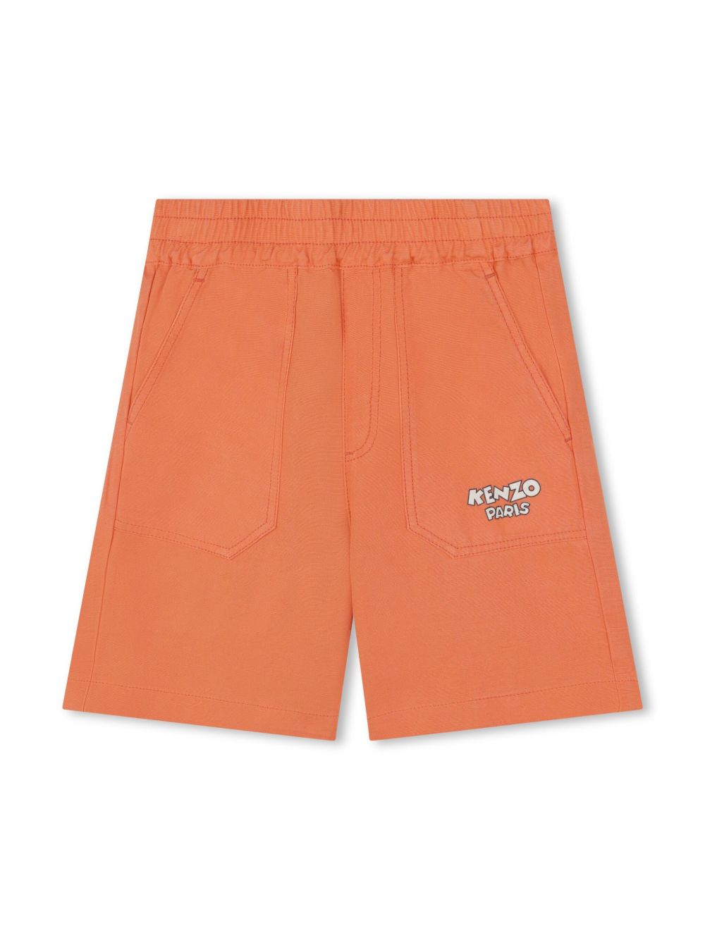 Kenzo Kids logo印花松紧短裤 - 橘色