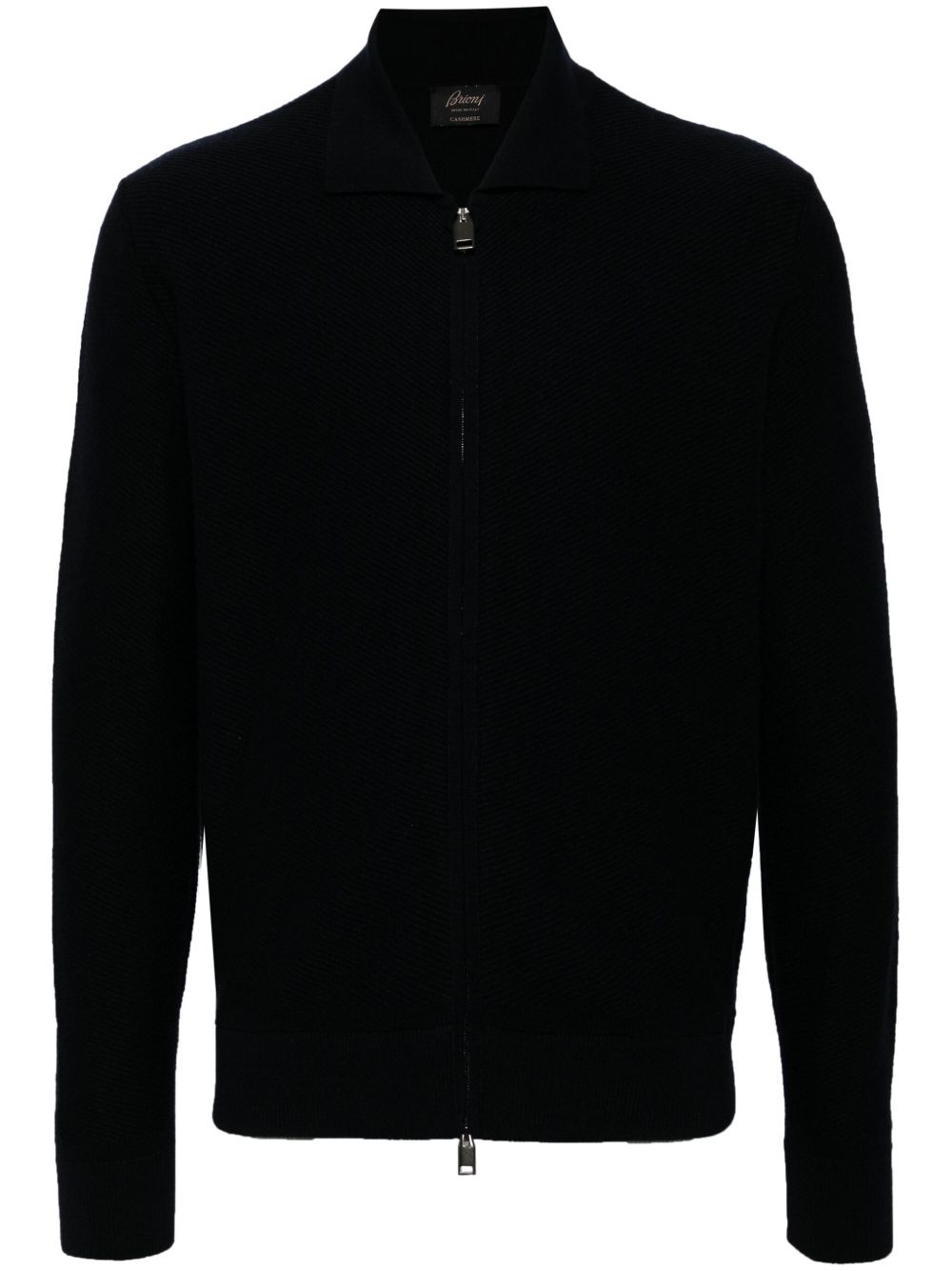 Brioni 罗纹羊绒拉链毛衣 - 蓝色