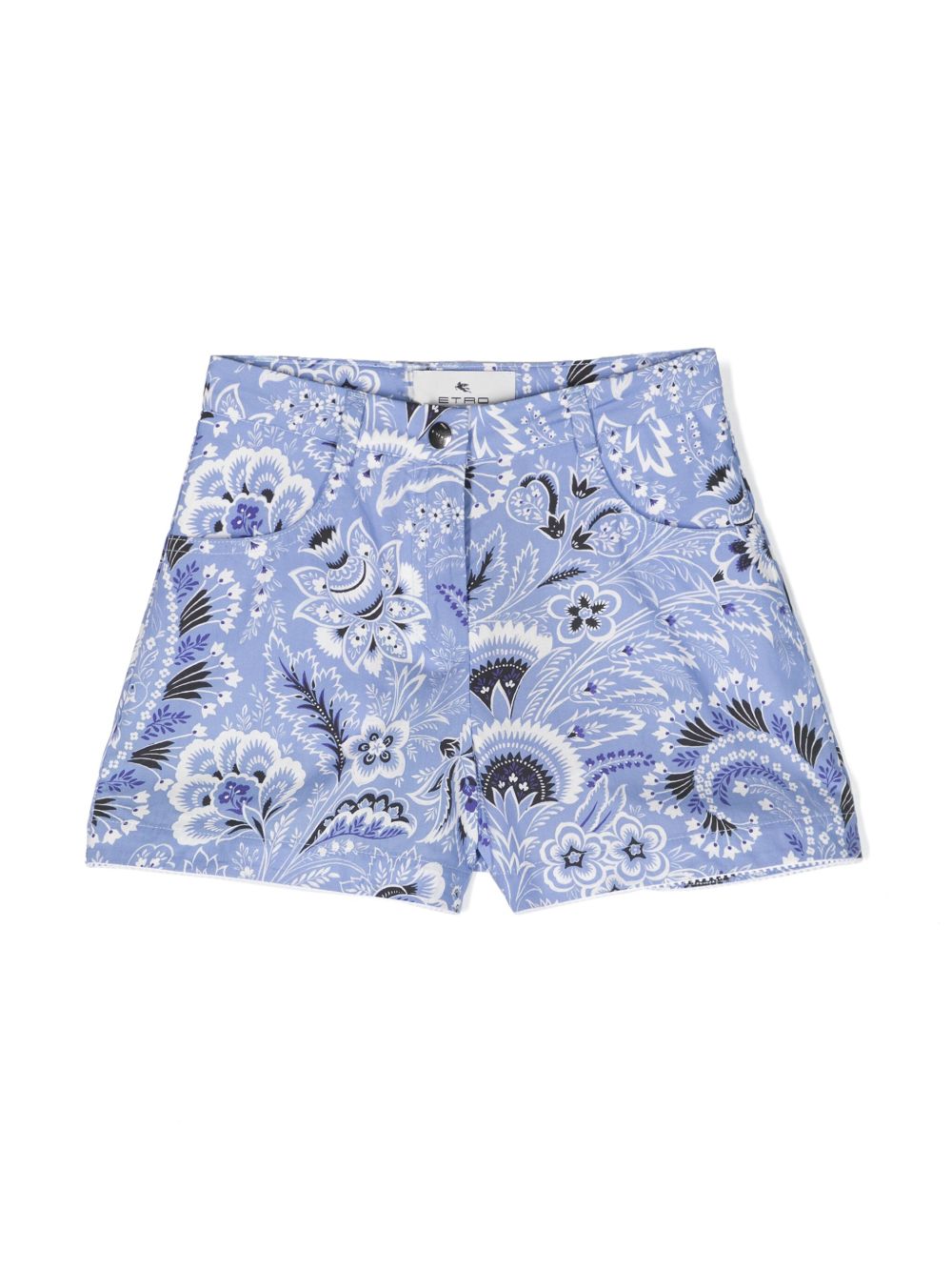 ETRO KIDS 佩斯理印花棉短裤 - 蓝色