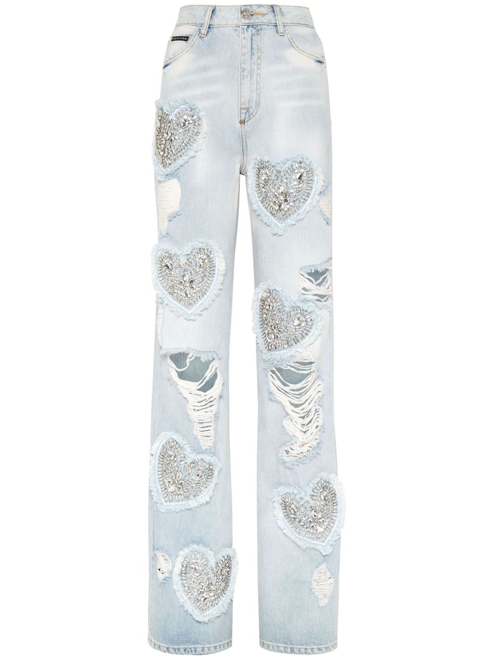 Philipp Plein Heart 高腰阔腿牛仔裤 - 蓝色