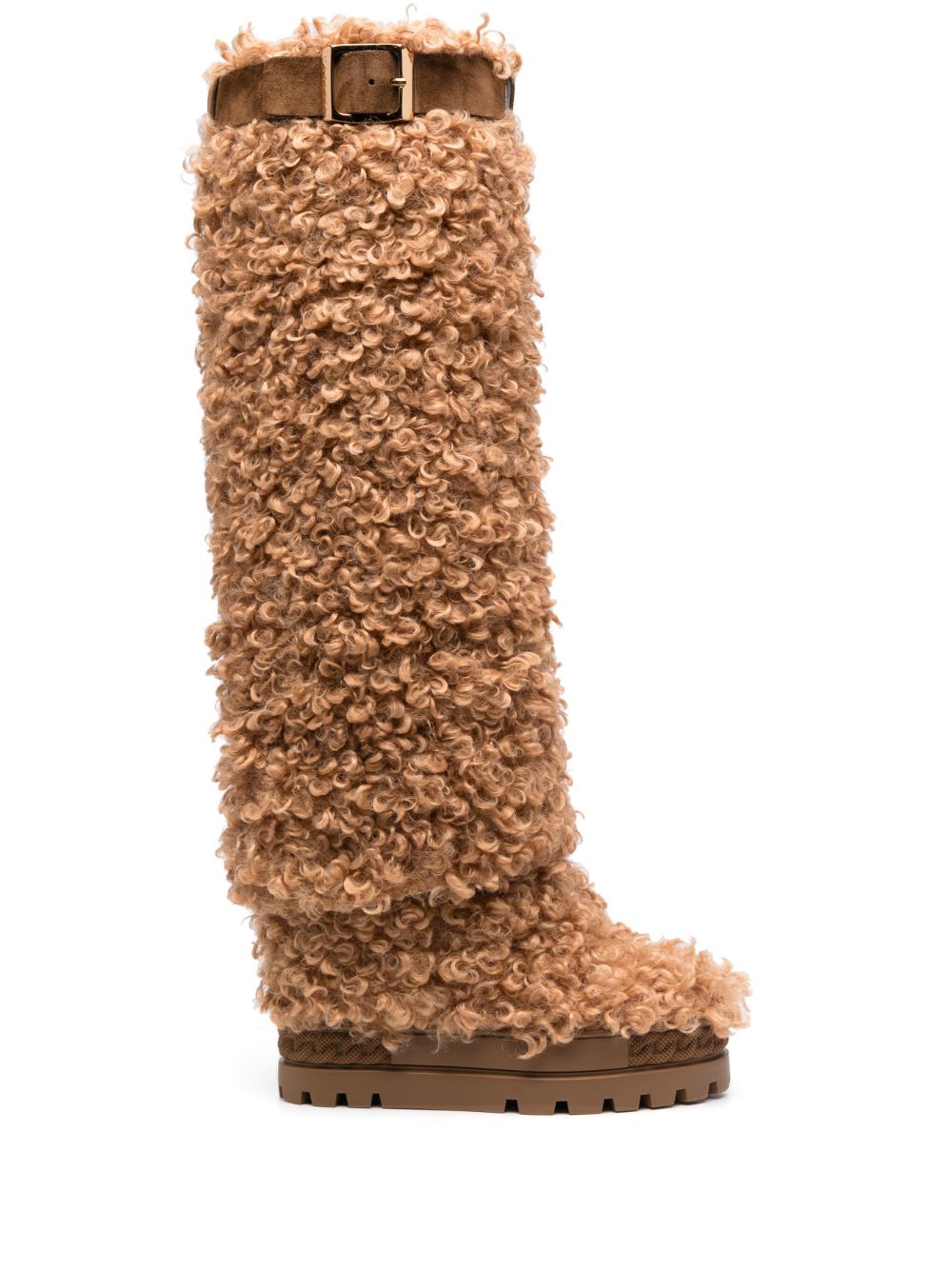 Casadei Yeti 皮毛一体长筒靴 - 褐色