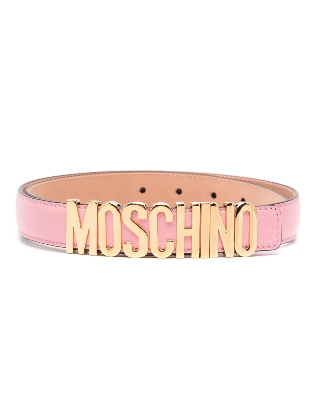 Moschino logo皮质腰带 - 粉色