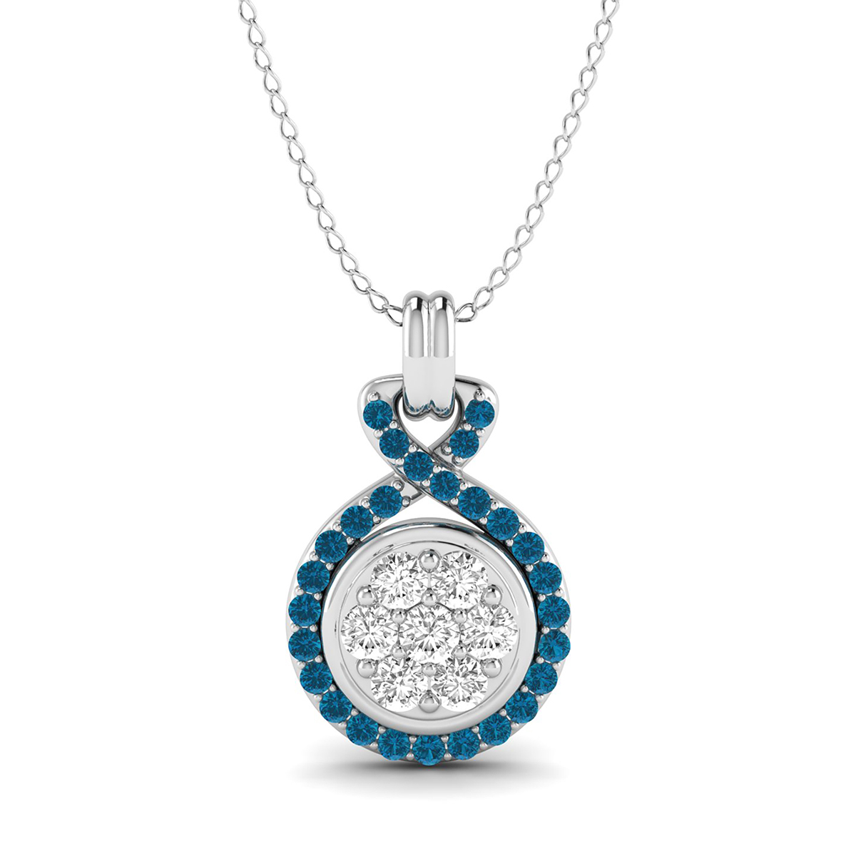 3/8 Carat TW Blue and White Diamond Flower Pendant in 14K White Gold