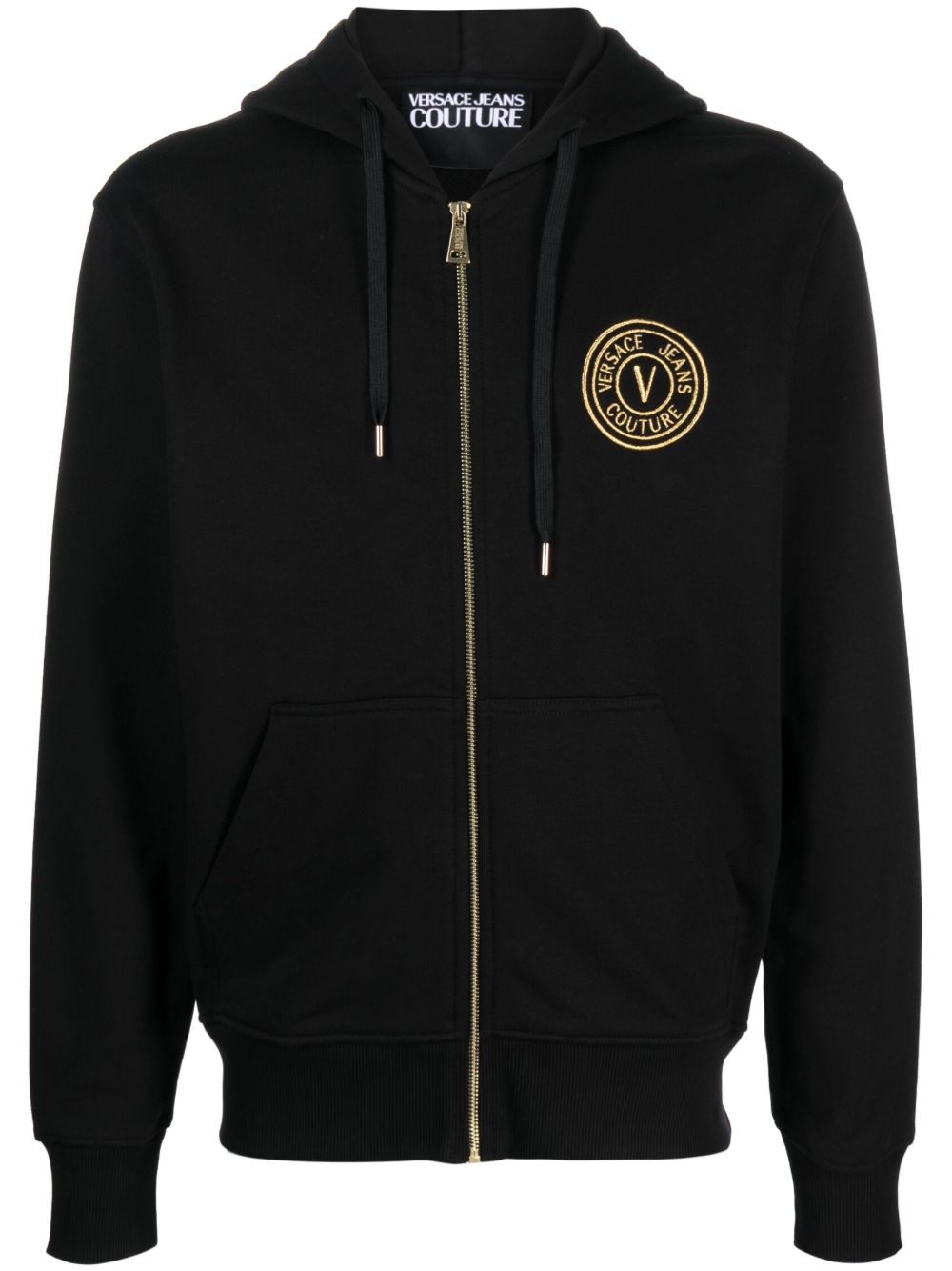 Versace Jeans Couture logo刺绣拉链连帽衫 - 黑色