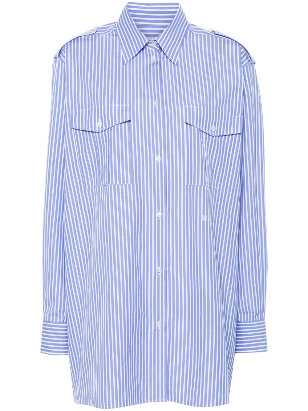 MSGM logo刺绣条纹衬衫 - 蓝色
