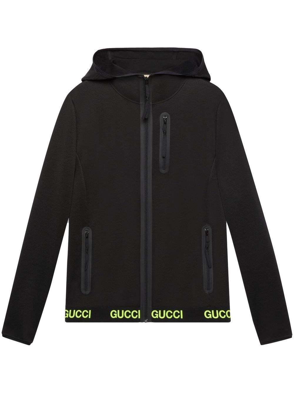 Gucci logo印花连帽夹克 - 黑色