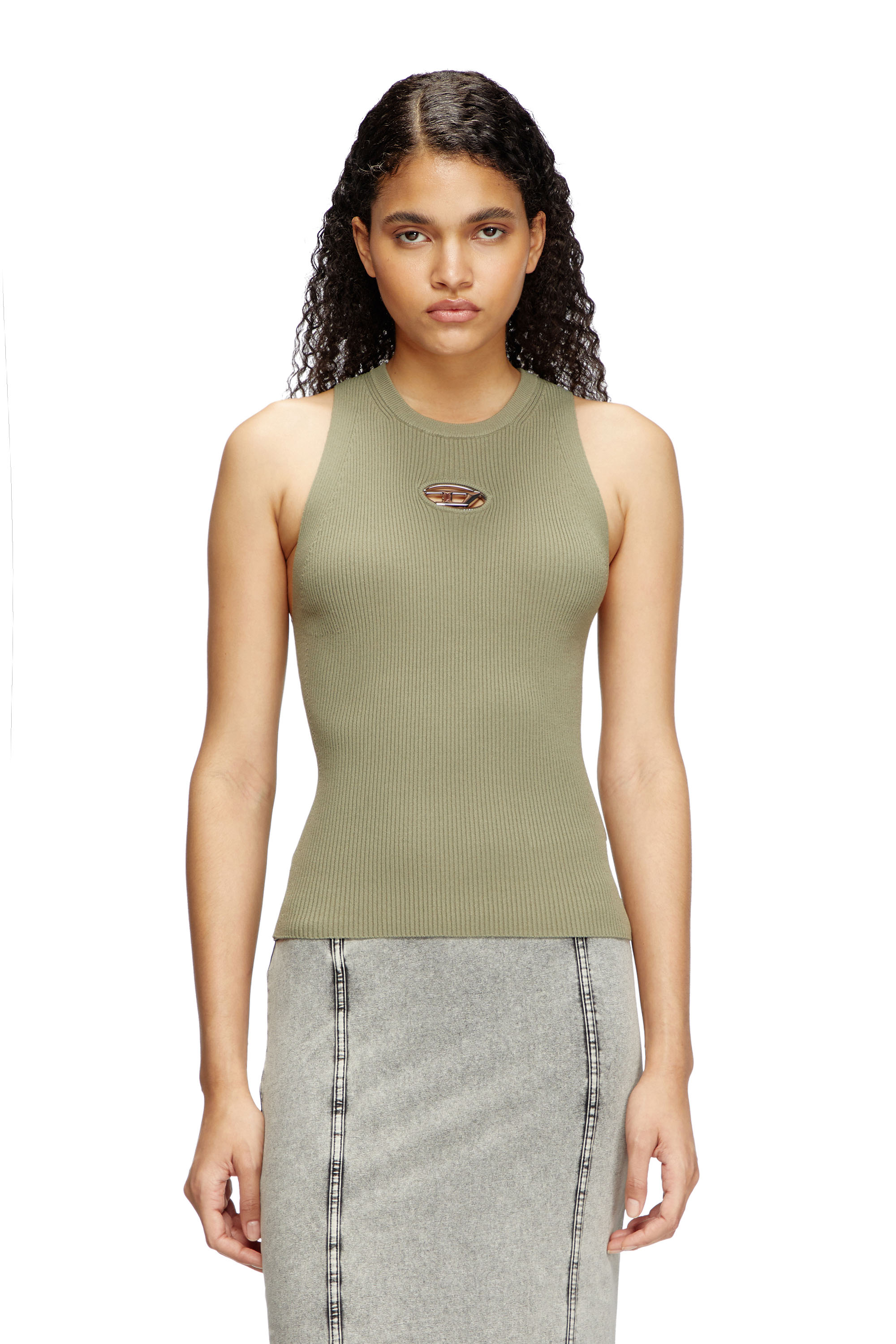 Diesel - Rib-knit top with small logo plaque - Tops - Woman - Green