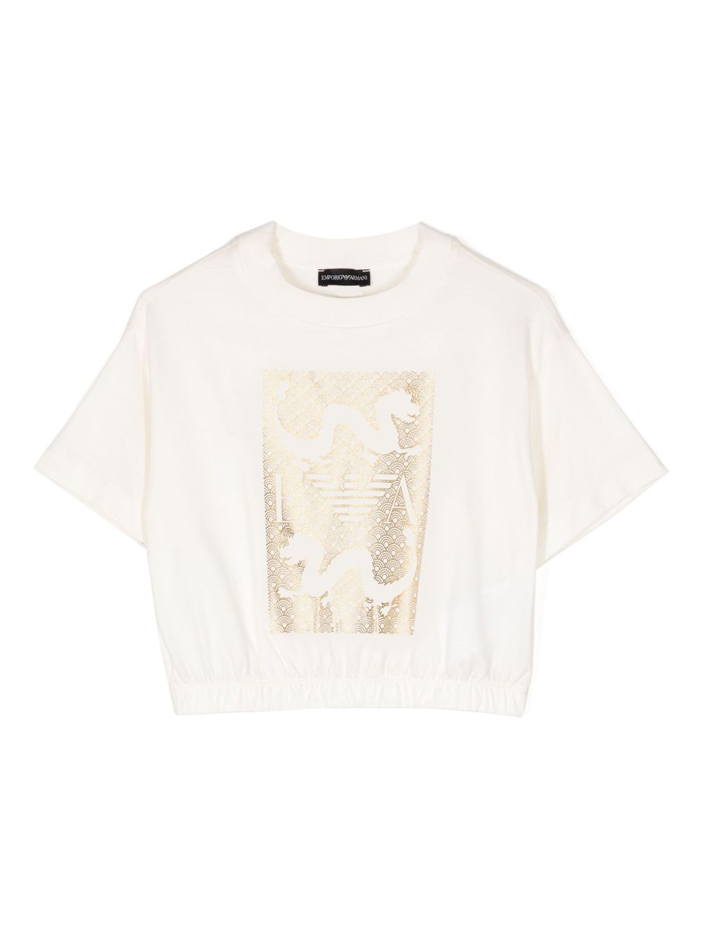Emporio Armani Kids 飞龙印花平纹针织T恤 - 白色