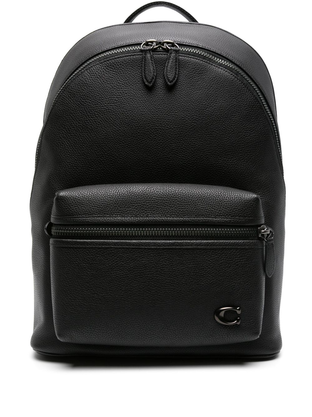 Coach logo标牌皮质双肩包 - 黑色
