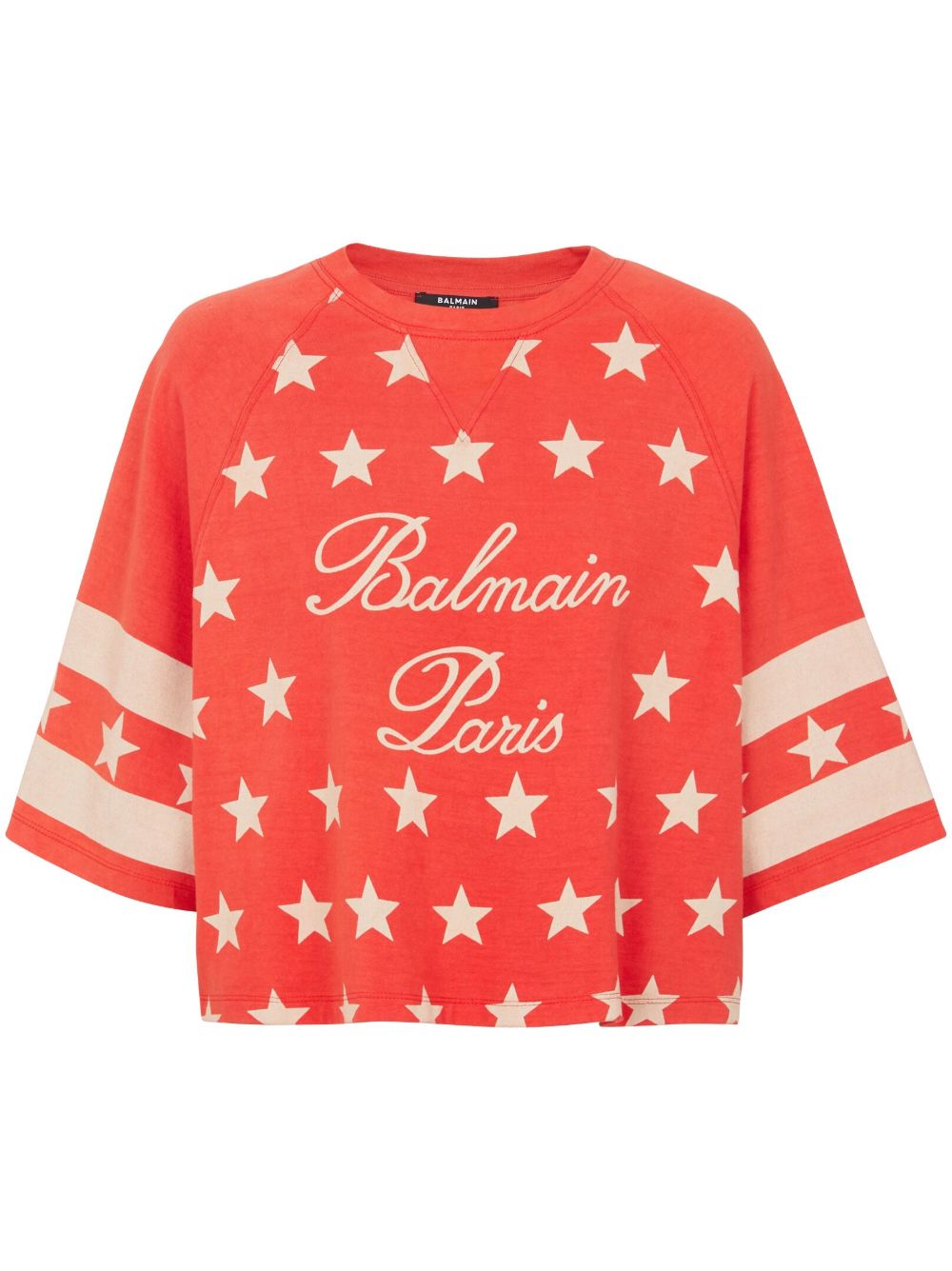 Balmain logo印花短款棉T恤 - 红色