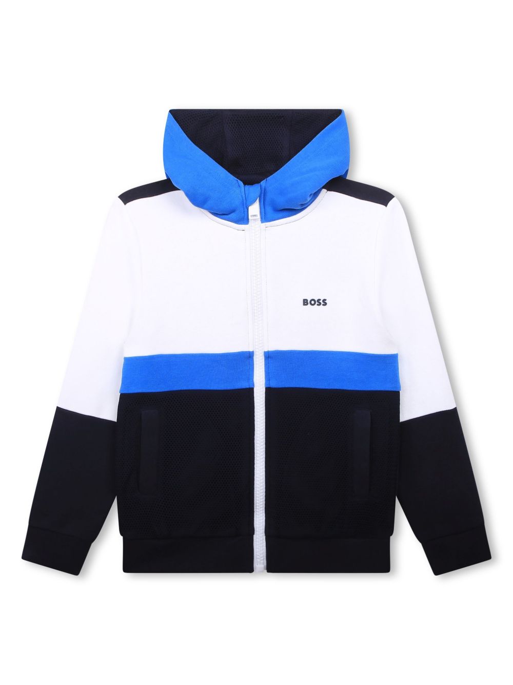 BOSS Kidswear logo印花拉链连帽衫 - 蓝色