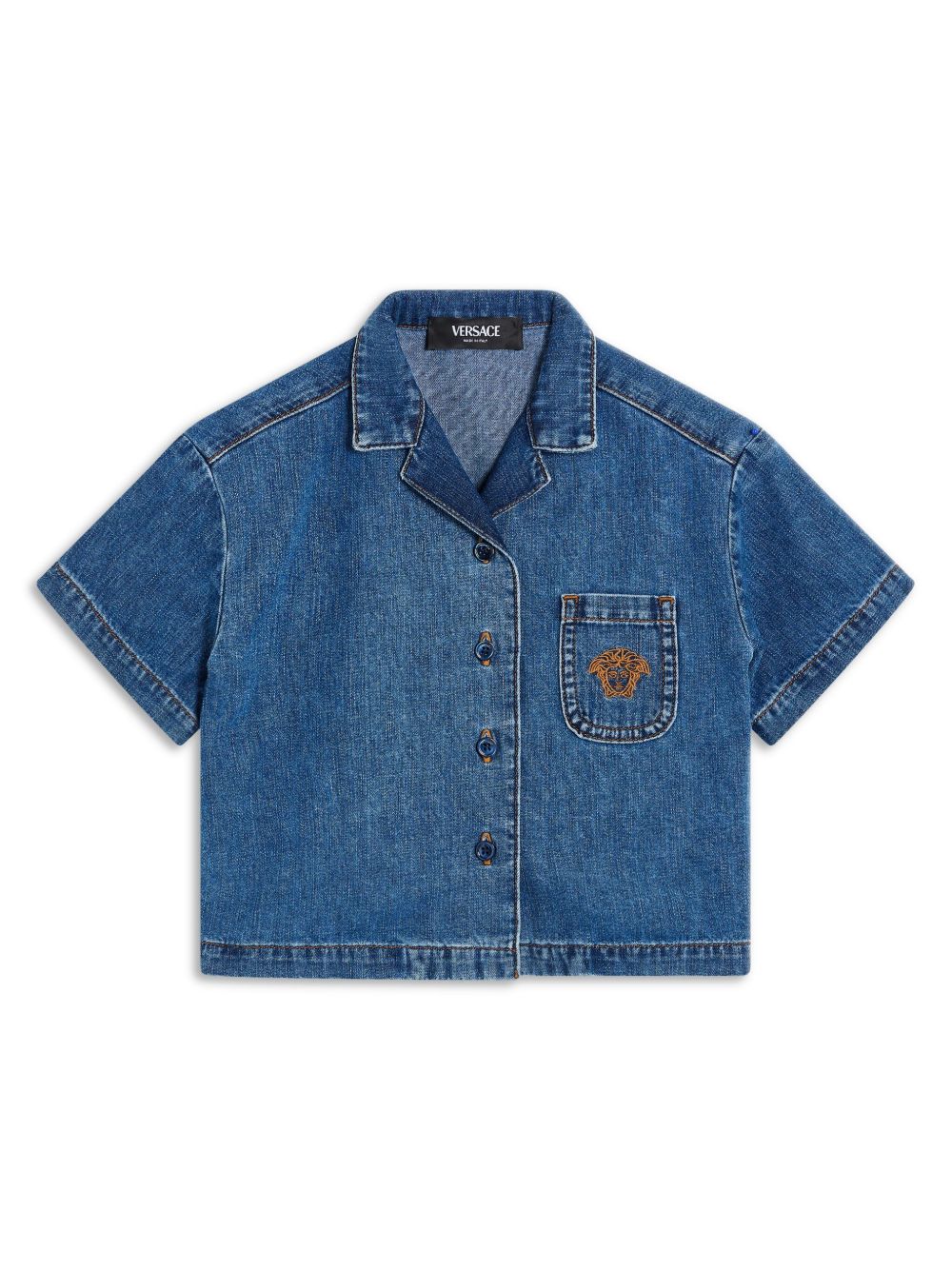Versace Kids Medusa Head 图案牛仔衬衫 - 蓝色