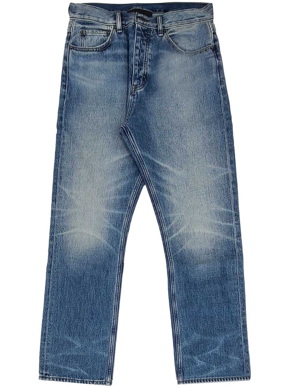 FEAR OF GOD ESSENTIALS 胡须状效果膝盖直筒牛仔裤 - 蓝色