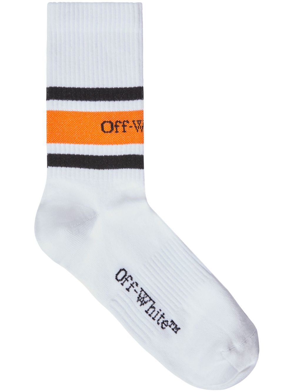 Off-White logo嵌花条纹针织袜 - 白色