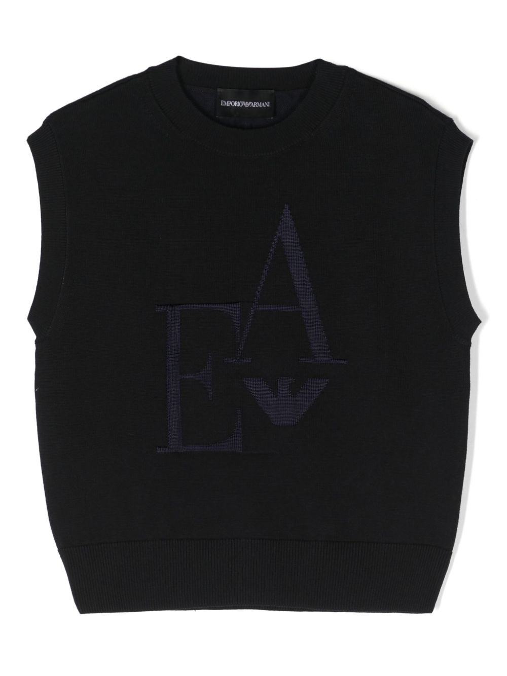 Emporio Armani Kids logo嵌花圆领马甲 - 蓝色