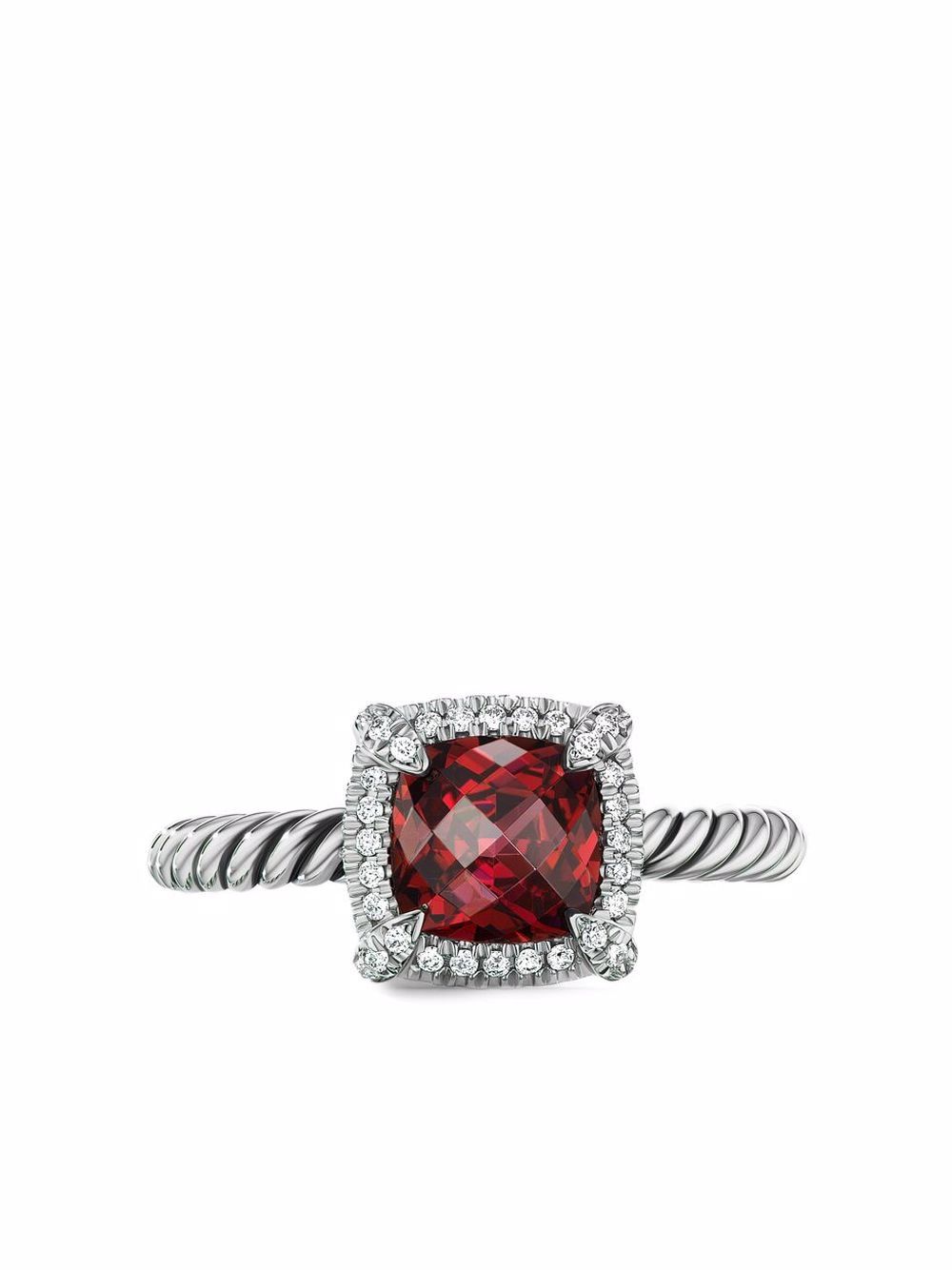David Yurman 纯银 Petite Chatelaine 红榴石石榴石钻石戒指 - 银色