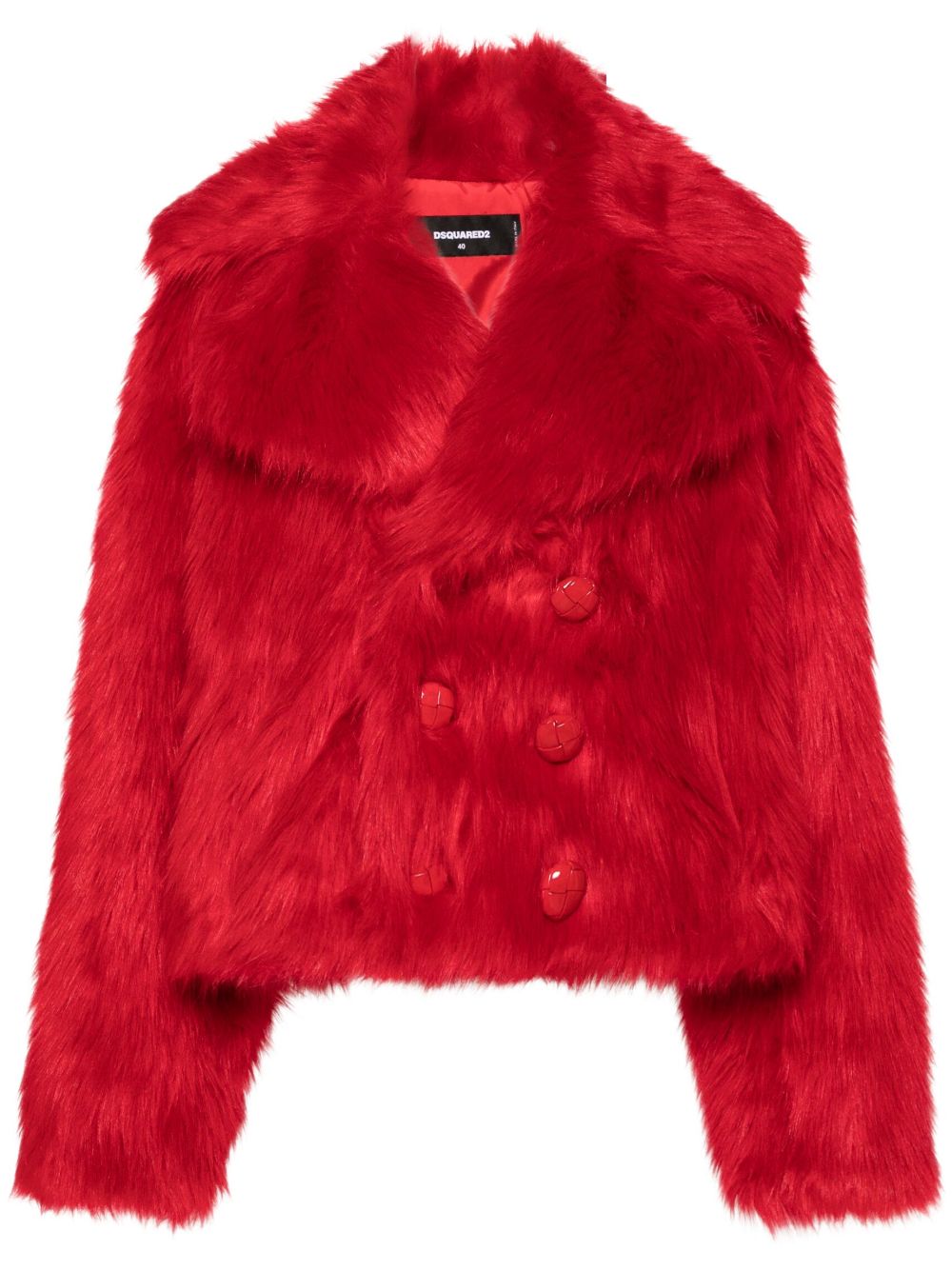 DSQUARED2 双排扣人造皮草夹克 - 红色