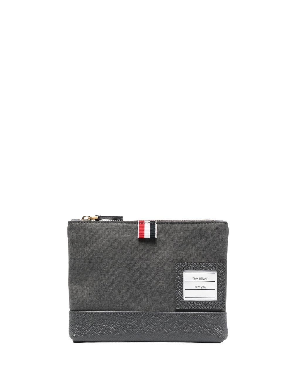Thom Browne 斜纹布编织拉链小袋 - 灰色