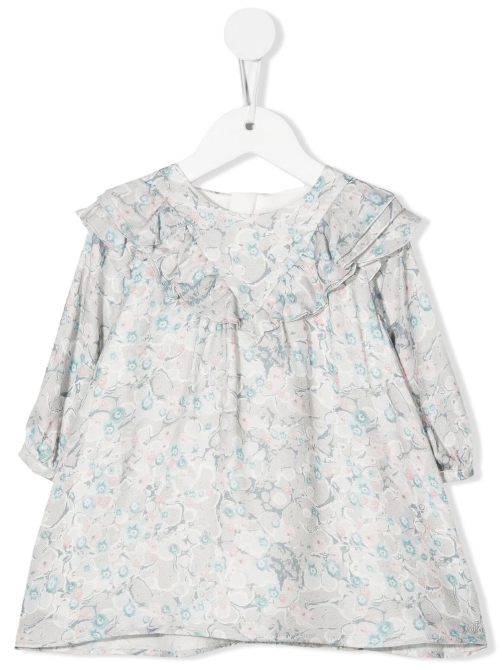 Chloé Kids 大理石纹荷叶边连衣裙 - 灰色