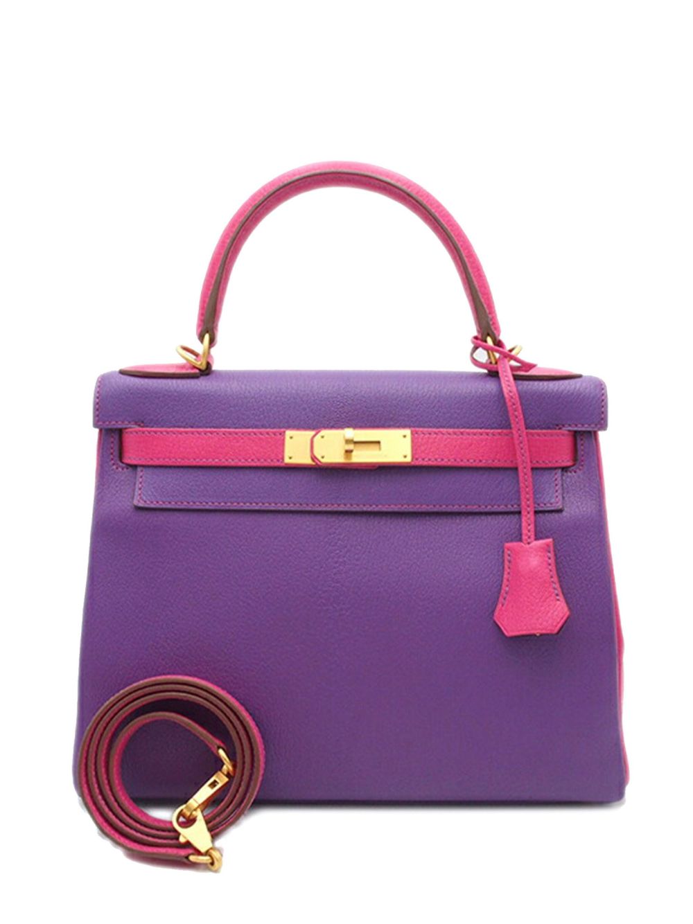 Hermès Pre-Owned Special Order Bicolor Chevre Kelly II Retourne 28 斜挎包（2014年典藏款） - 紫色